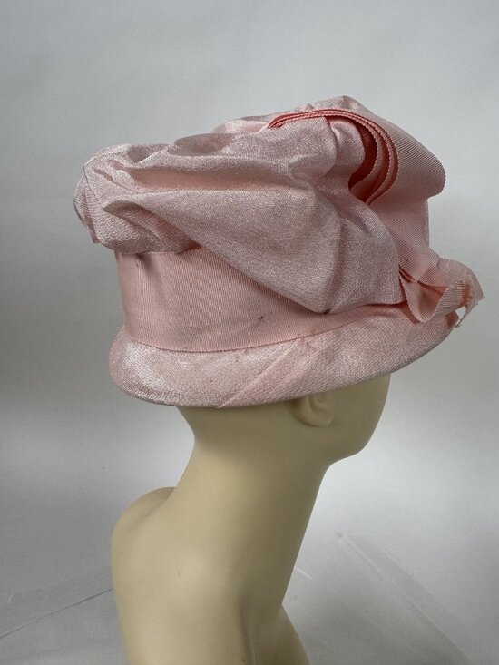Vintage Pink Satin Womens Hat With Ruched Crown & Ribbon Accent main image 15